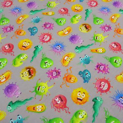 Stoff Baumwolle Jersey mit Monster Design grau multicolor bunt Kinderstoff Kleiderstoff